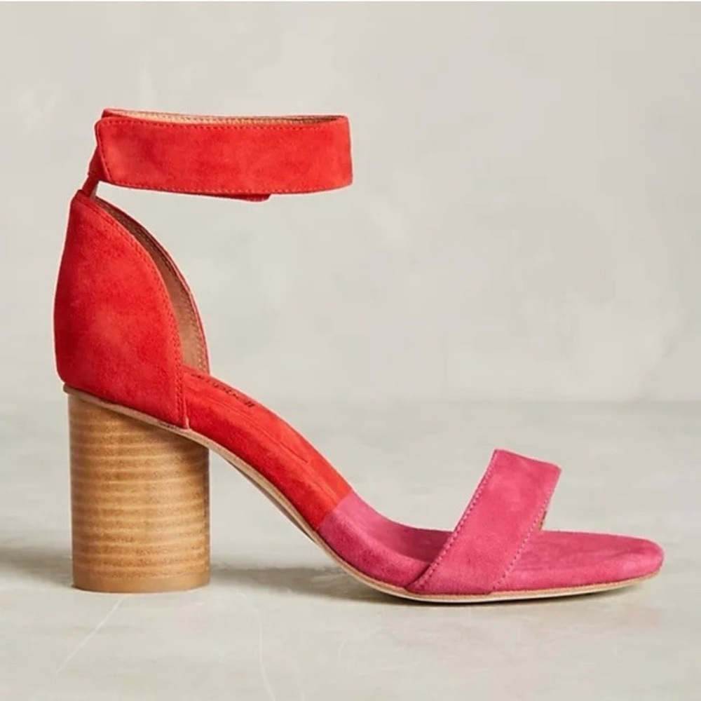 Jeffrey Campbell Sandals Colorblock Red Pink Suede Purdy Women 9.5 Block Heel